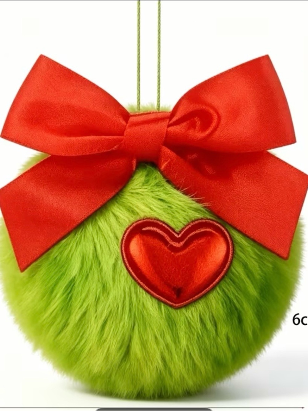 9 Christmas Plush Green Ornament with Red Bow and Heart – Holiday Home Decor - Picture 7 of 7